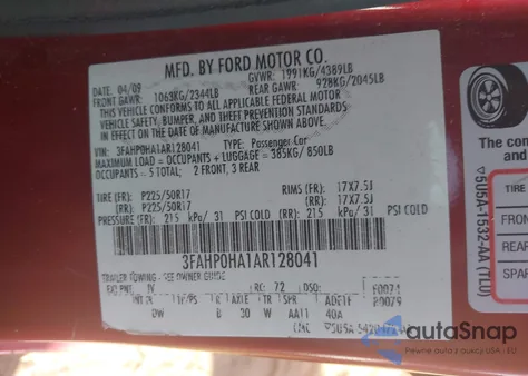 2010 Ford Fusion Se из США, поврежденный, VIN 3FAHP0HA1AR128041